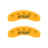 MGP 4 Caliper Covers Engraved Front Gen 5/Camaro Engraved Rear Gen 5/RS Yellow finish black ch - 14240SCR5YL