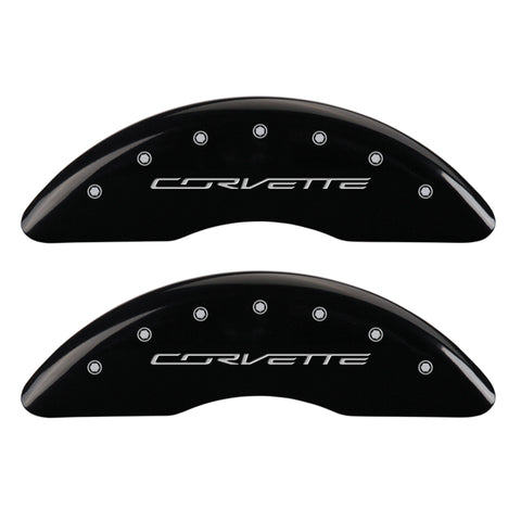 MGP 4 Caliper Covers Engraved Front & Rear C7/Corvette Black finish silver ch - 13084SCV7BK