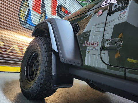 Rally Armor 19-23 Jeep JT Gladiator Mojave/Rubicon Black Mud Flap w/ Grey Logo - MF104-BLK-GRY