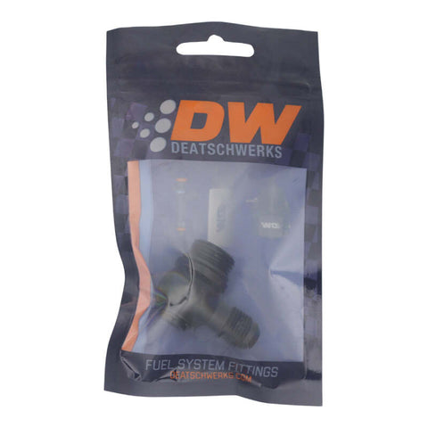 DeatschWerks 8AN ORB Male to 6AN Male Flare Low Profile 90-Degree Swivel - Anodized Matte Black - 6-02-0419-B