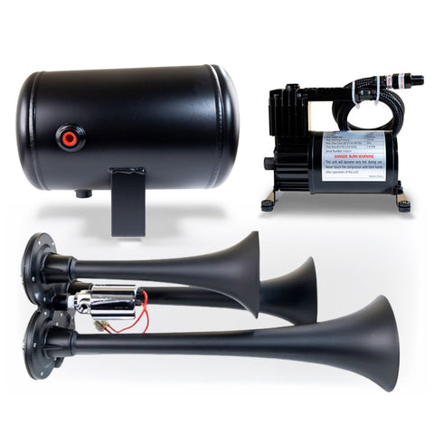 Kleinn Triple Black Horn Kit w/ 130 PSI Air Compressor / 1.0 gal Air Tank - HK3-1