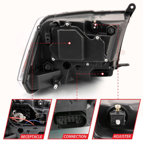 ANZO 2009-2018 Dodge Ram 1500 Projector Plank Style Switchback H.L Halo Chrome Amber (OE Style) - 111440