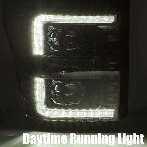 AlphaRex 11-16 Ford F-350 SD LUXX LED Proj Headlights Plank Style Alpha Blk w/Activ Light/Seq Signal - 880143