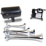 Kleinn Chrome Quad Horn Kit w/ 130 PSI Air Compressor / 1.0 gal Air Tank - HK4