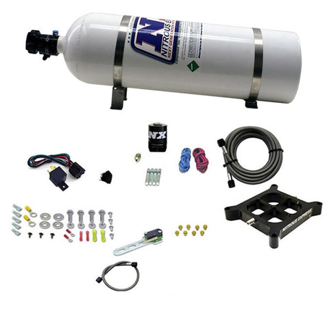 Nitrous Express Dry Single Entry Billet Crossbar Plate System 100-500hp (4150 Flange) w/15lb Bottle - 66142-15