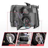 ANZO 2007-2013 Chevrolet Silverado 1500 Projector w/ Light Bar Black Housing w/ Sequential - 111545