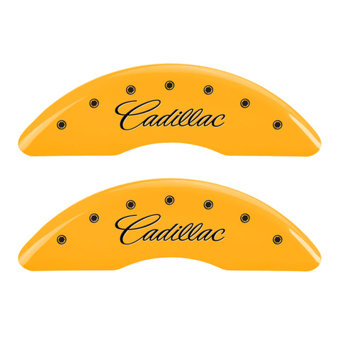 MGP 4 Caliper Covers Engraved F & R Cursive/Cadillac Yellow Finish Black Char 2017 Cadillac CT6 - 35026SCADYL