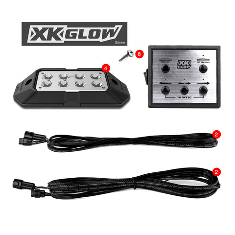 XK Glow Strobe Pod Lights w/ Traffic Modes Ultra Bright LEDs Multiple Modes + Solid On -White 4pc - XK052001-4W