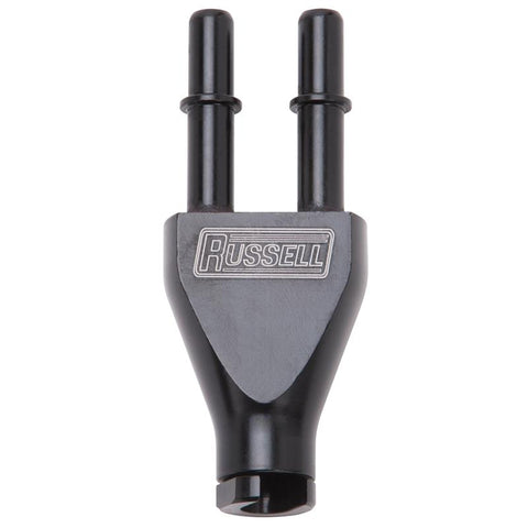 Russell Adapter Y-Block 3/8in Sae Quick Disconnect Female To 2X 3/8in Sae Qd Male Blk Anodized - 644163