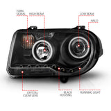 ANZO 2005-2010 Chrysler 300C Projector Headlights w/ Halo Black (CCFL) G2 - 121251