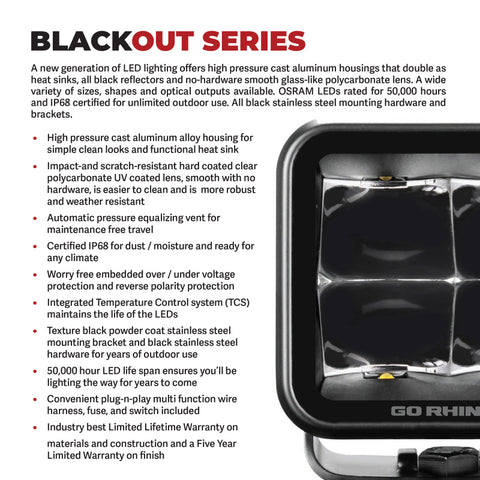 Go Rhino Xplor Blackout Series Sgl Row LED Light Bar (Side/Track Mount) 39.5in. - Blk - 754004011CSS