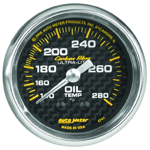 Autometer Carbon Fiber 52mm 140-280 Deg F Mechanical Oil Temp Gauge - 4741