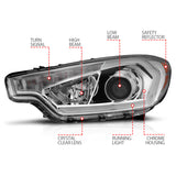 ANZO 2014-2016 Kia Forte Projector Headlights w/ Light Bar Chrome Housing - 121561