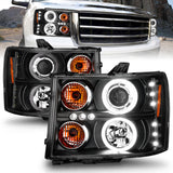 ANZO 2007-2013 GMC Sierra 1500 Projector Headlights w/ Halo Black - 111125