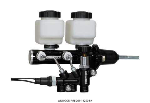 Wilwood Tandem Remote M/C Kit w L/H Bracket & Prop Valve - 15/16in Bore Black-W/Pushrod - 261-14250-BK
