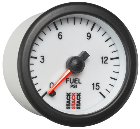 Autometer Stack 52mm 0-15 PSI 1/8in NPTF Male Pro Stepper Motor Fuel Pressure Gauge - White - ST3354