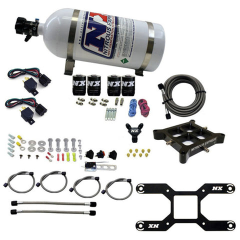 Nitrous Express 4150 Dual Stage Billet Crossbar Nitrous Kit (50-300 & 100-500HP) w/10lb Bottle - 66042-10