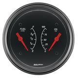 AutoMeter Gauge Dual Fuel & Oilp 3-3/8in. 0 Ohm(e) to 90 Ohm(f)& 100PSI Elec Designer Black - 1434