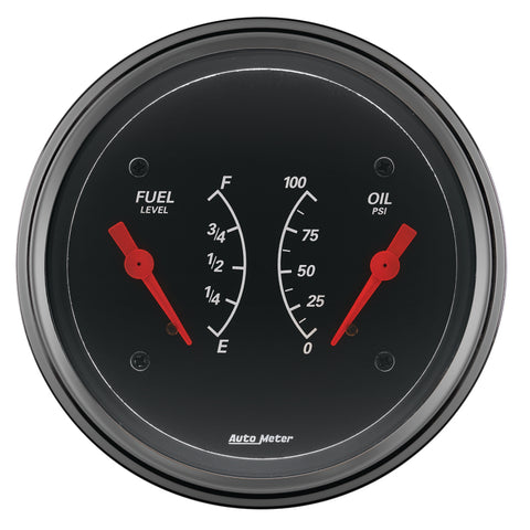 AutoMeter Gauge Dual Fuel & Oilp 3-3/8in. 0 Ohm(e) to 90 Ohm(f)& 100PSI Elec Designer Black - 1434