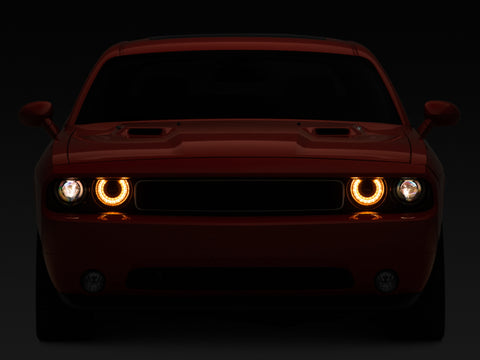 Raxiom 08-14 Dodge Challenger Halo Projctr Headlights w/Sequential Turn Signals-Blk Hsng(Clear Lens) - CH3761