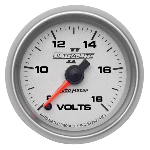 Autometer Ultra-Lite II 52mm 18 Volt Digital Stepper Motor Voltmeter - 4991