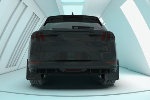 Rally Armor 21-26 Ford Mustang Mach-E/GT/Rally Black Mud Flap w/White Logo - MF96-UR-BLK-WH
