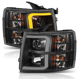 ANZO 07-13 Chevrolet Silverado 1500 Plank Style Projector Headlights Black w/ Amber - 111410