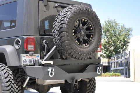 DV8 Offroad 07-18 Jeep Wrangler JK Rear Bumper w/ Tire Carrier & Tapered Bearing - RBSTTB-01BR