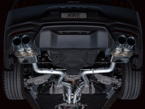 AWE 2024 Ford Mustang GT Fastback S650 RWD SwitchPath Cat-Back Exhaust w/ Quad Chrome Silver Tips - 3025-42650