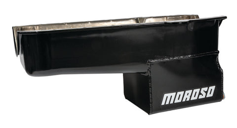 Moroso 80-85 Chevrolet SBC (w/Passenger Side Dipstick) Wet Sump 7qt 9.5in Steel Oil Pan - Black - 20165