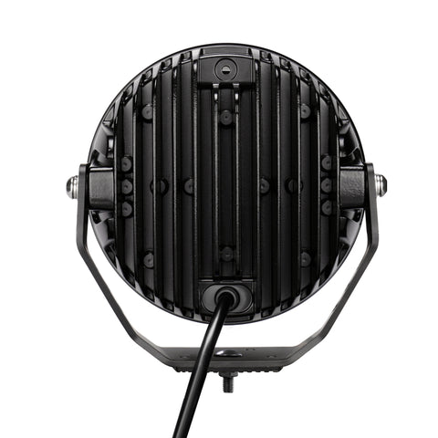 Go Rhino Xplor Blackout Series Round LED Spot Light Beam w/DRL (Surface/Thread Stud Mnt) 7in. - Blk - 750800711SRS