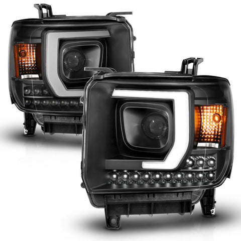 ANZO 2014-2015 GMC Sierra 1500HD Projector Plank Style Headlight Black W/ DRL - 111450