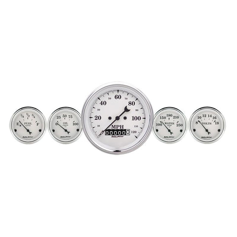 AutoMeter Gauge Kit 5 Pc. 3-3/8in. & 2-1/16in. Elec. Speedometer Old Tyme White - 1640