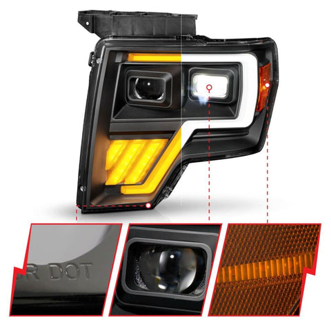 ANZO 09-14 Ford F-150 Full LED Proj Headlights w/Initiation Feature - Black - 111606