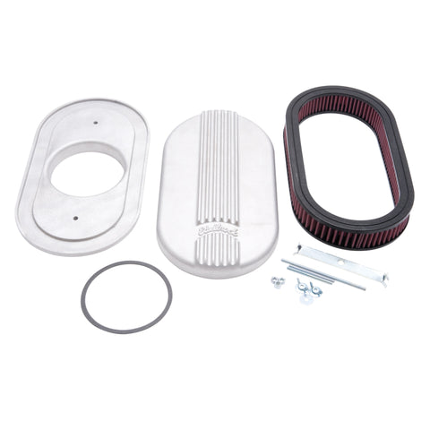 Edelbrock Air Cleaner Classic Series Oval Aluminum Top Cloth Element 17 5In X 9 35In X 3 9In Satin - 41159