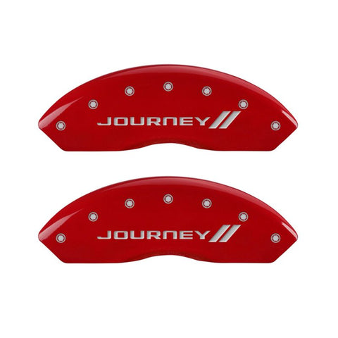 MGP 4 Caliper Covers Engraved Front & Rear With stripes/Journey Red finish silver ch - 12200SJNYRD