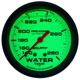 AutoMeter Gauge Wtemp 2-5/8in. 140-280 Deg. F Liq Filled Mech 4ft. Glow In Dark Ultra-Nite - 4235