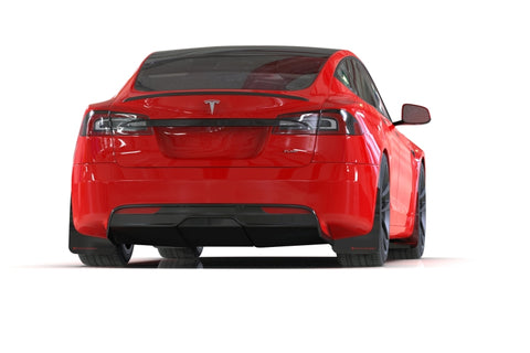 Rally Armor 21-26 Tesla Model S / S Plaid Black UR Mud Flap w/White Logo - MF101-UR-BLK-WH