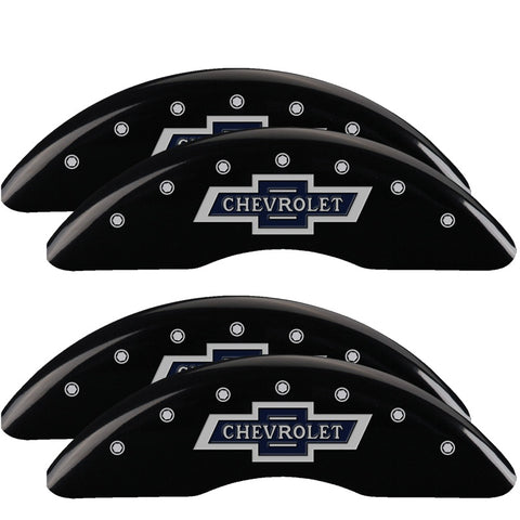 MGP 4 Caliper Covers Engraved F & R 100th Anniv Black Finish Silver Char 2019 Chevy Silverado 3500HD - 14173SBANBK