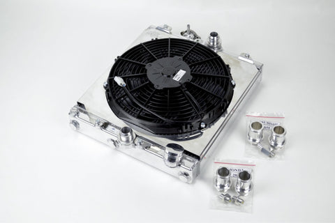 CSF Universal Half Radiator w/-16AN & Slip-On Fittings/12in SPAL Fan & Shroud - 2858X