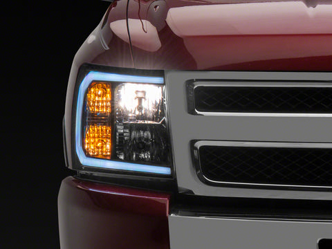 Raxiom 07-13 Chevrolet Silverado 1500 Axial Series Headlights w/ LED Bar- Blk Housing (Clear Lens) - S138003