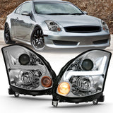 ANZO 2003-2007 Infiniti G35 Projector Headlight Plank Style Chrome (HID Compatible, No HID Kit ) - 121558