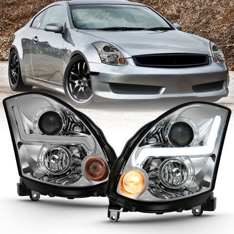 ANZO 2003-2007 Infiniti G35 Projector Headlight Plank Style Chrome (HID Compatible, No HID Kit ) - 121558