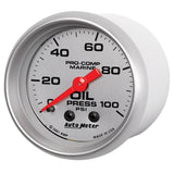 Autometer Marine Silver Oil Pressure 2 1/16in 100 psi Mechanical Gauge - 200790-33