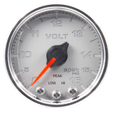 Autometer Spek-Pro Gauge Voltmeter 2 1/16in 16V Stepper Motor W/Peak & Warn Slvr/Chrm - P34421