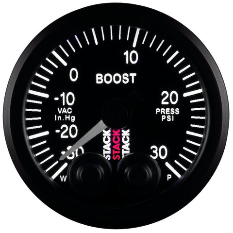Autometer Stack Instruments 52mm -30INHG To +30PSI Pro Control Boost Pressure Gauge - Black - ST3512
