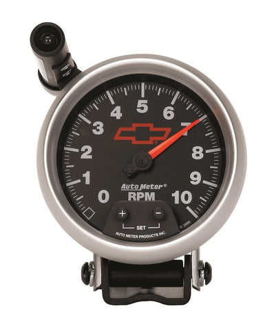 Autometer GM Red Bowtie Black 3-3/4in 0-10000 RPM Pedestal Mount Tachometer Quick-Lite - 3690-00406