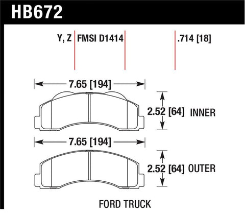 Hawk 10-11 Ford Expedition/F-150 SVT Raptor / 10-11 F-150 Performance Ceramic Front Street Brake Pad - HB672Z.714