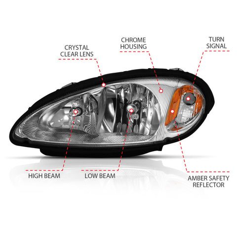 ANZO 2001-2005 Chrysler Pt Cruiser Crystal Headlight Chrome Amber (OE) - 111472