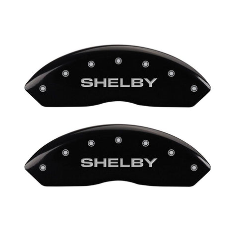 MGP 4 Caliper Covers Engraved Front Shelby Engraved Rear Tiffany Snake Black finish silver ch - 10198SSBYBK